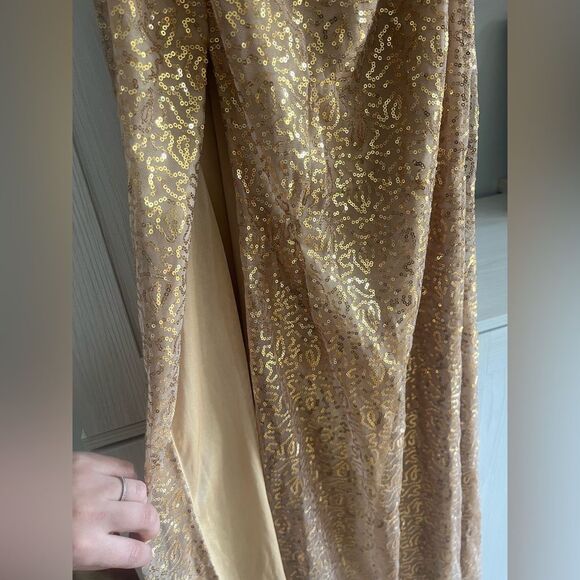 Aspeed Belle Inspired Gold Sequin Hand Beaded Strapless Prom Dress Size S - Picture 3 of 8